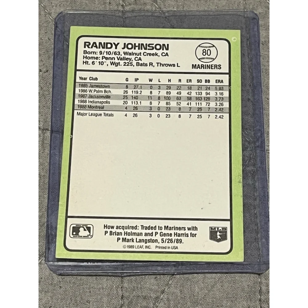 1989 Donruss Randy Johnson Rookie Card Seattle Mariners MLB